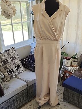 Express Cream Sleeveless Wrap Jumpsuit